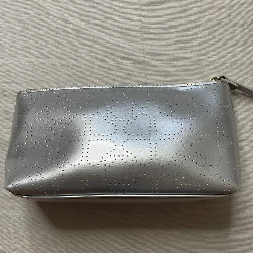 Kate Spade Metro Spade Patent Leather Dotted Silver Cosmetic Bag Pouch